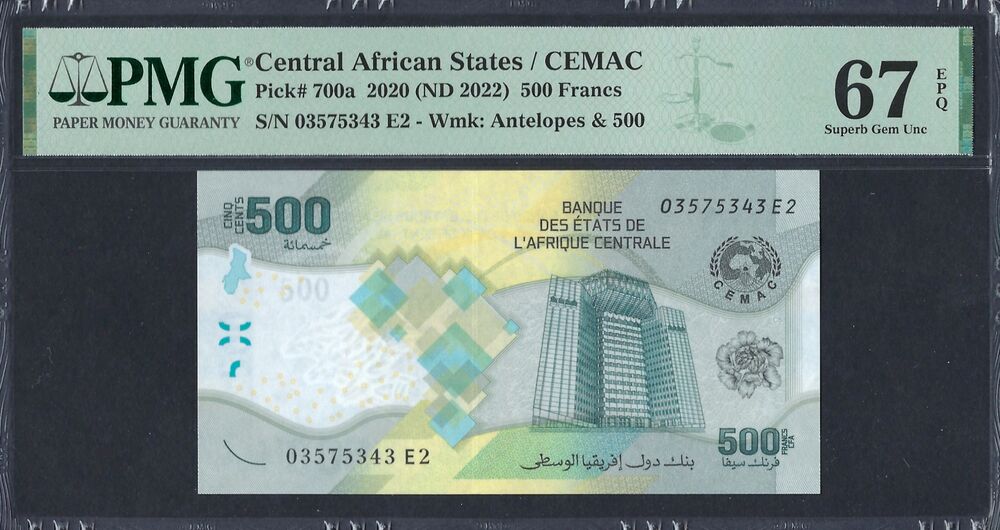 Central African States - 500 Francs 2020 - Pick # 700a - PMG 67 EPQ