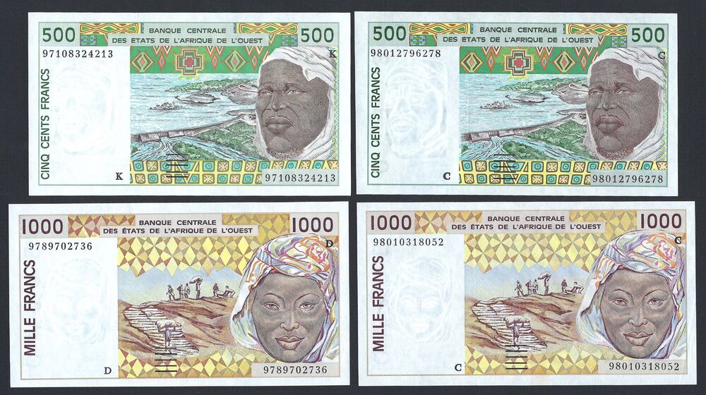 West African States - Small group of 4 notes - AU/UNC
