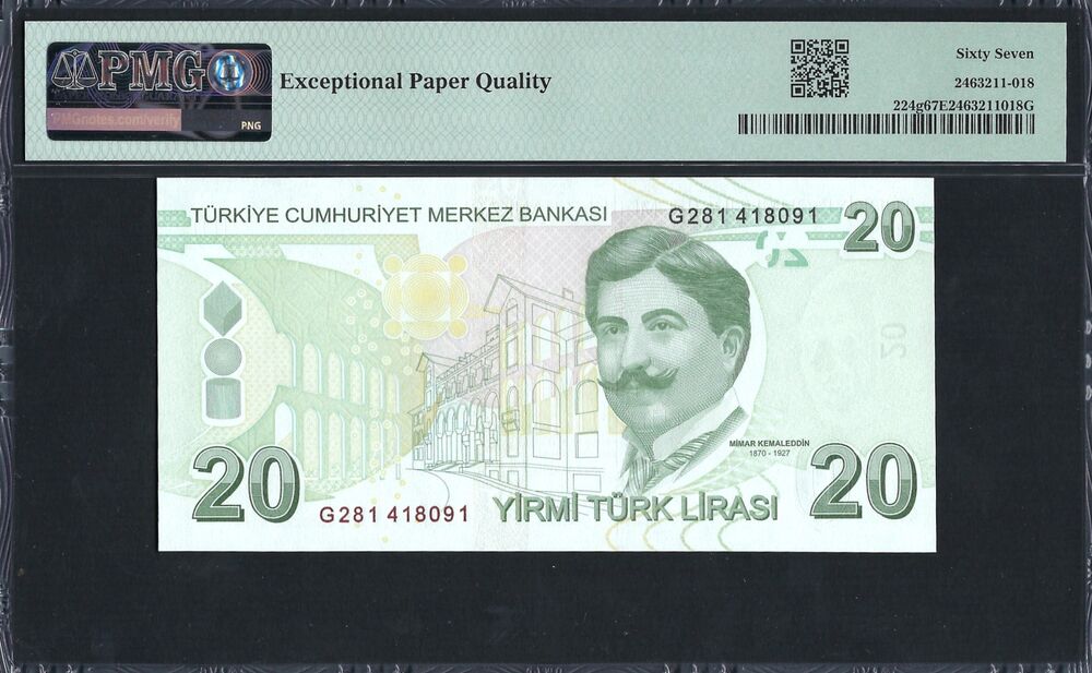 Turkey - 20 Lira 2009 - Pick # 224g - PMG 67 EPQ