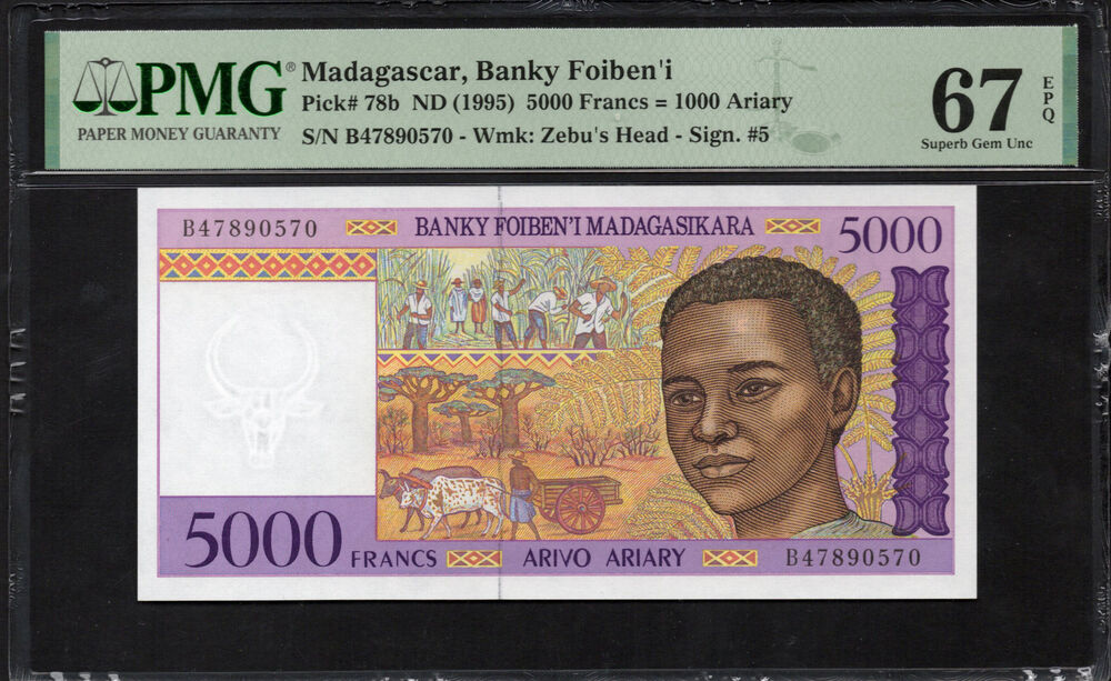 Madagascar - 5000 Francs ND (1995) - Pick 78b - PMG 67 EPQ
