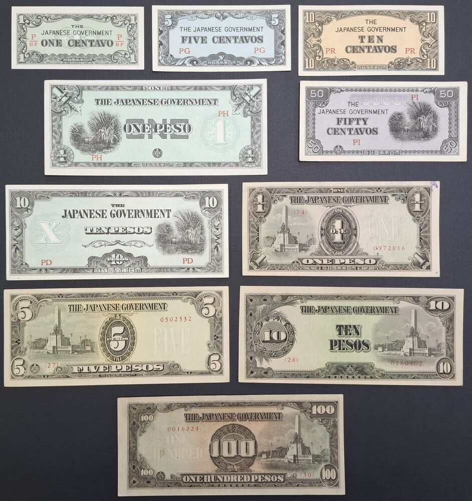 Philippines, Japanse Government - Group of 10 notes 1942/1945 - AU/UNC