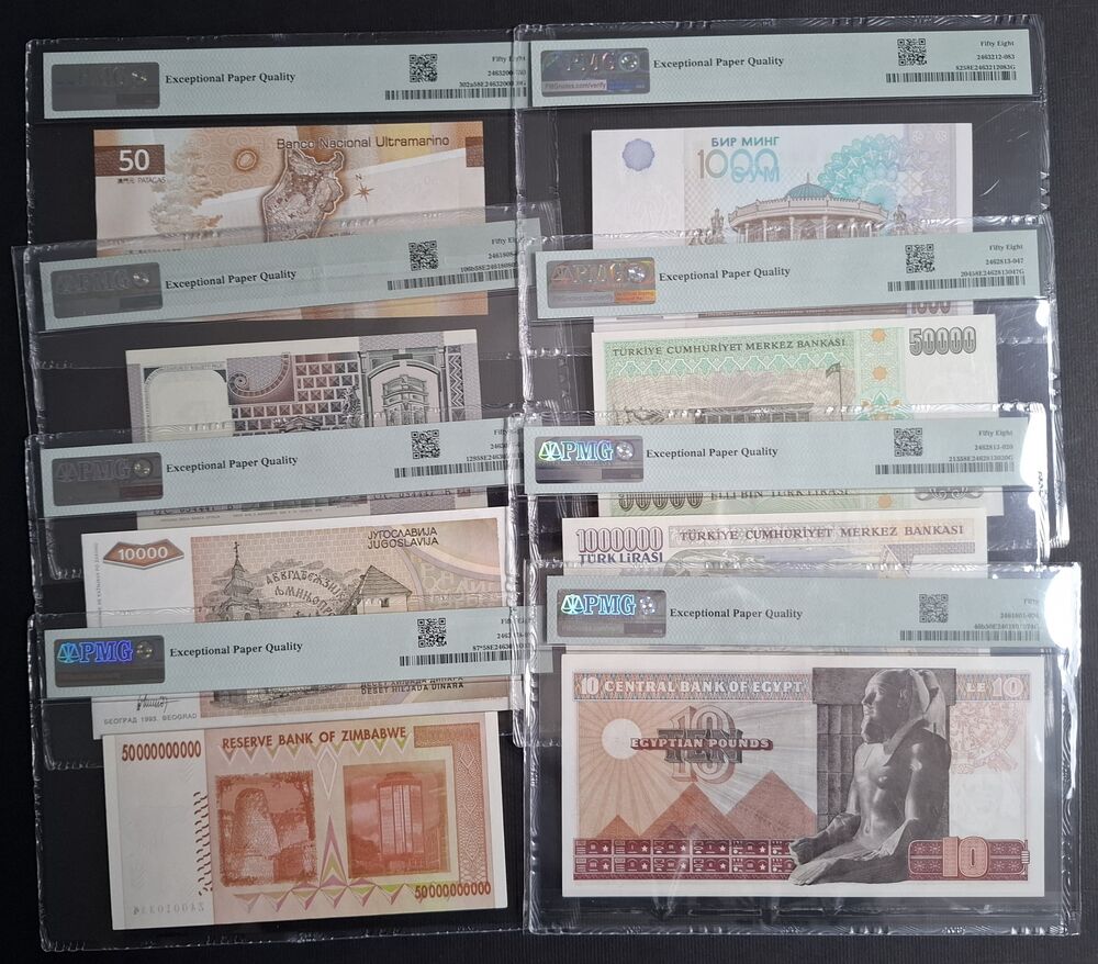 Group of 8 Notes, all PMG graded