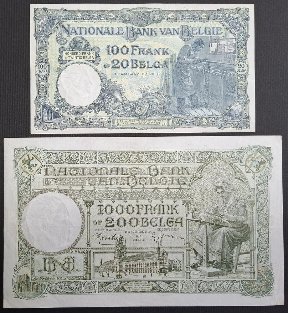 Belgium - 100 & 1000 Francs 1929/1940 - Pick # 102 & 110 - VF