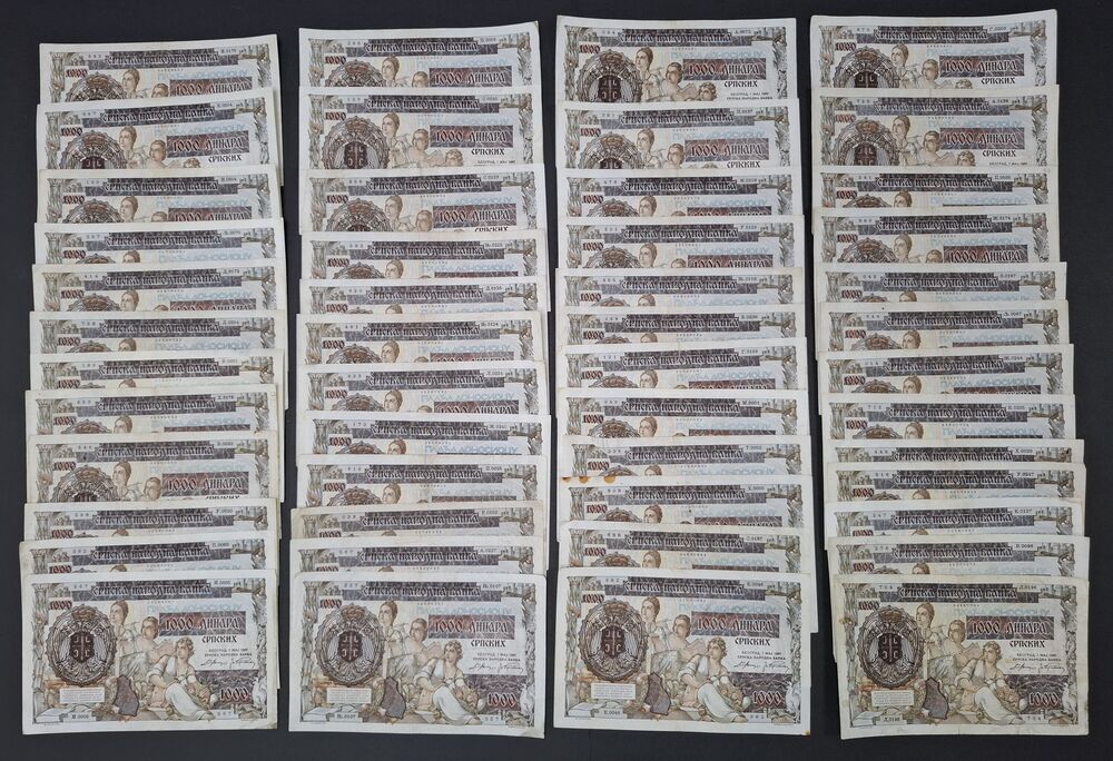 Serbia - 50 x 1000 Dinars 1941 - Pick # 24 - Average F/VF