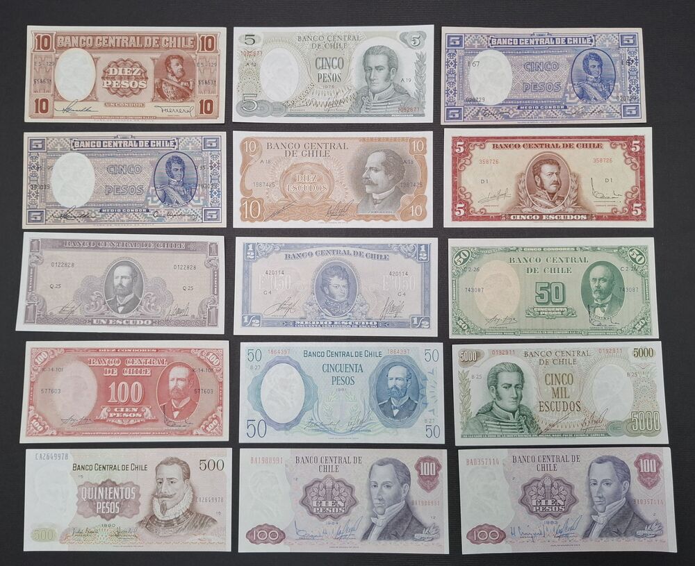 Chile - Group of 15 notes - AU/UNC