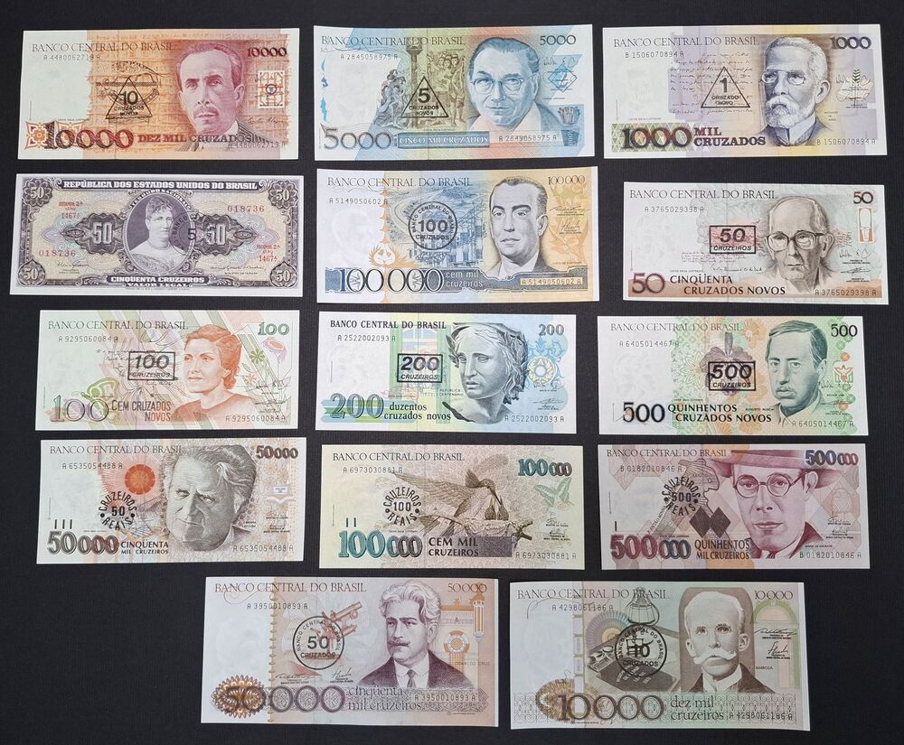 Brazil - 14 types with revaluation stamps - AU/UNC