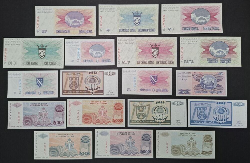 Bosnia - Group of 18 notes - UNC