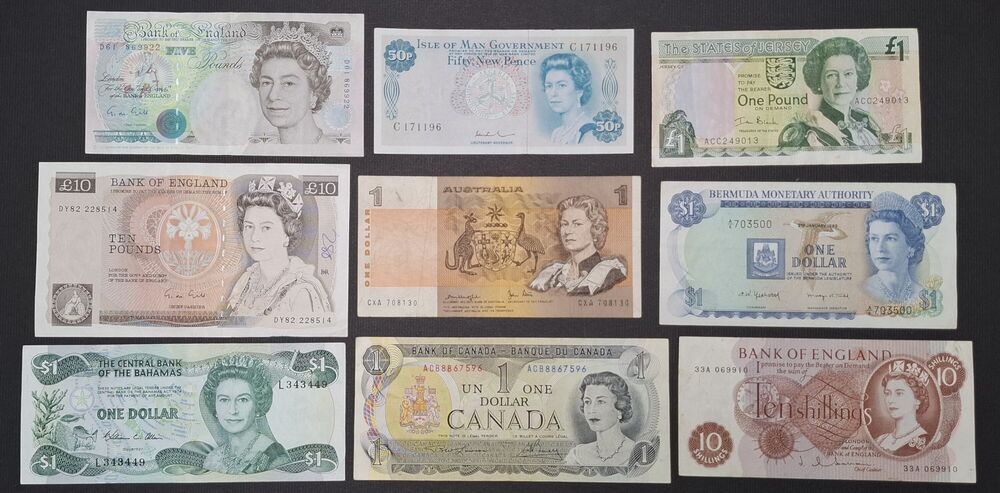  Queen Elizabeth - Group of 9 notes - Circulated grades