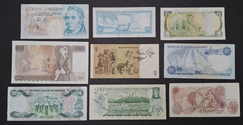  Queen Elizabeth - Group of 9 notes - Circulated grades