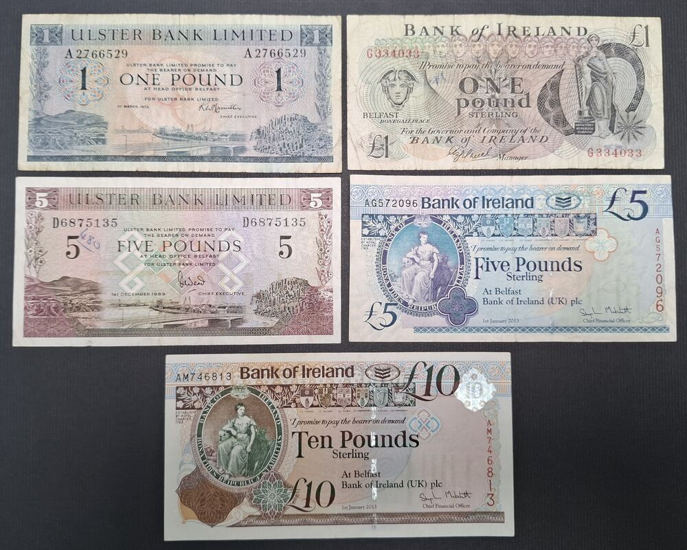 Ireland, Northern - Group of 5 notes - Circulated grades