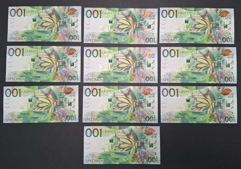 10 x Test Note KBA Giori 001 Cash Cycle - UNC