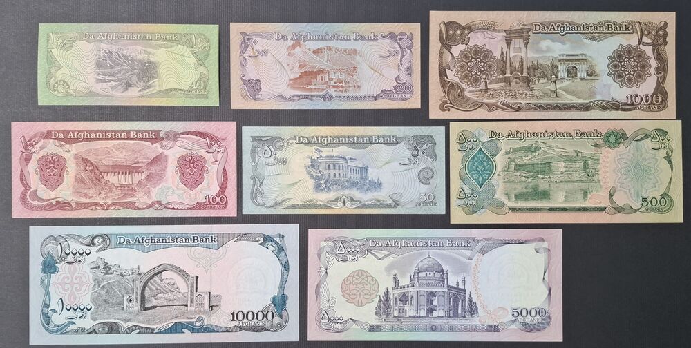 Afghanistan - Series of 8 notes 1979/93 - AU/UNC
