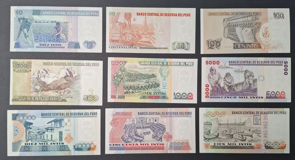 Peru - Series of 9 notes 1985/89 - All UNC