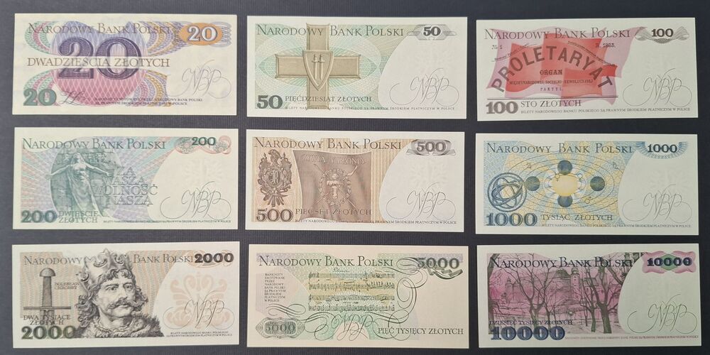 Poland - Series of 9 notes 1982/88 - All UNC
