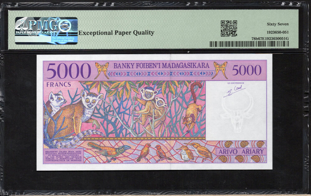 Madagascar - 5000 Francs ND (1995) - Pick 78b - PMG 67 EPQ