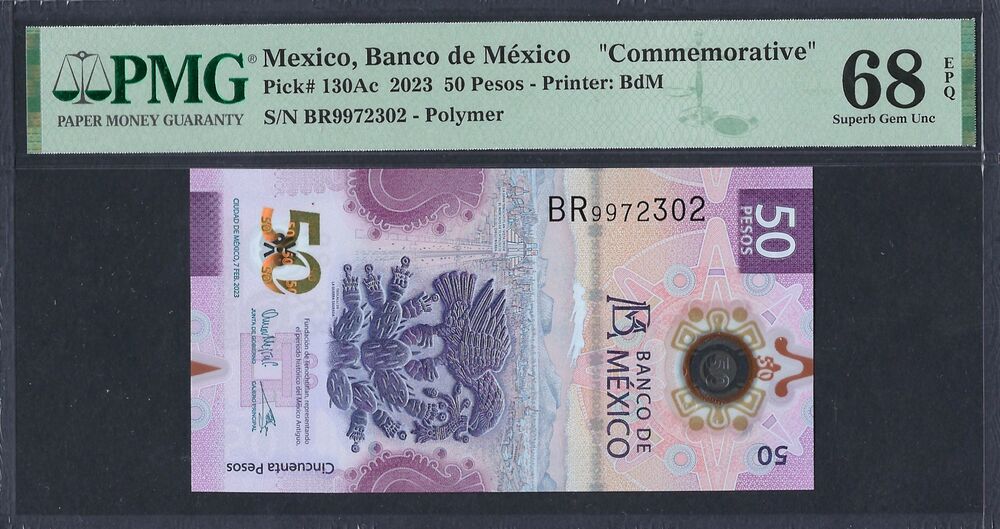 Mexico - 50 Pesos 2023 - Pick # 130Ac - PMG 68 EPQ