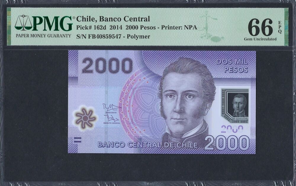 Chile - 2.000 Pesos 2014 - Pick # 162d - PMG 66 EPQ