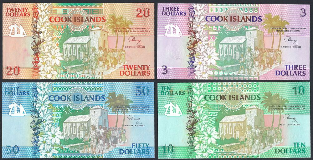 Cook Islands - 3, 10, 20 & 50 Dollars 1992 - Pick # 7-10 - AU/UNC