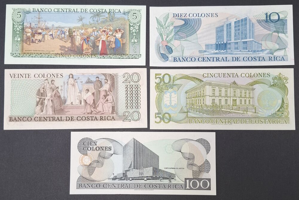 Costa Rica - Group of 5 notes 1982/93 - UNC