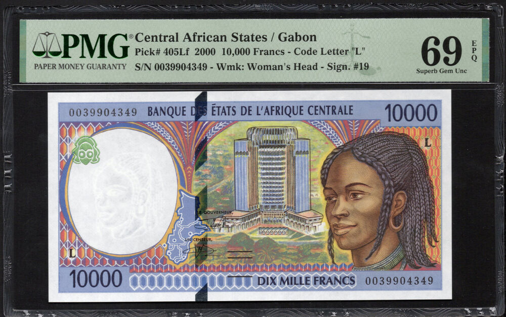 Central African States - Gabon - 10.000 Francs 2000 - Pick # 405Lf - PMG 69 EPQ