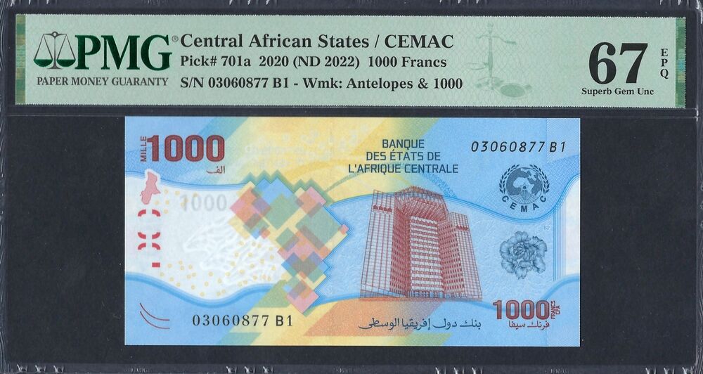 Central African States - 1.000 Francs 2020 - Pick # 701a - PMG 67 EPQ