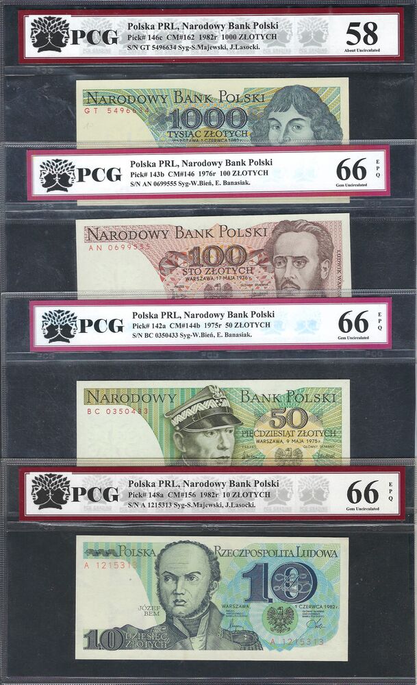 Poland - 4 graded notes 1975-1982 - PCG 58 to 66EPQ