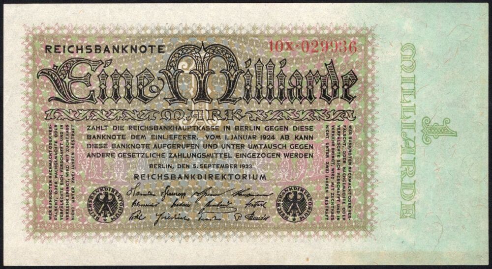 Germany - 1 Milliarde Mark 1923 - Pick # 114 - AU
