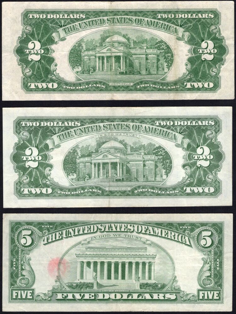 USA - 2, 2 and 5 Dollars dated 1953 to 1963 - VF