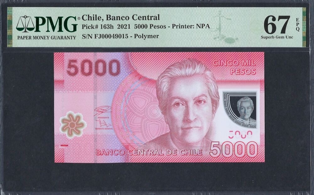 Chile - 5.000 Pesos 2021 - Pick # 163h - PMG 67 EPQ