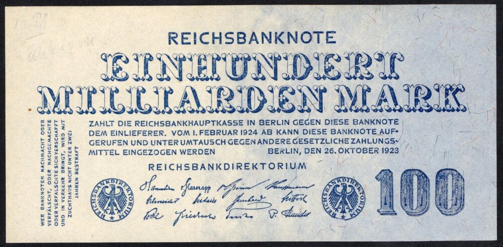 Germany - 100 Milliarden Mark 1923 - Pick # 126 - AU