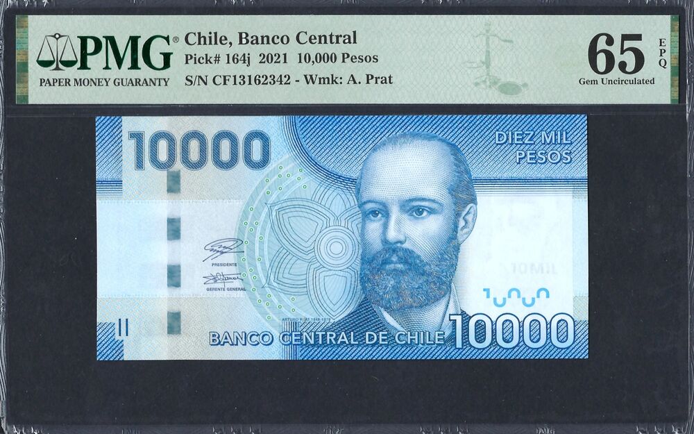 Chile - 10.000 Pesos 2021 - Pick # 164j - PMG 65 EPQ