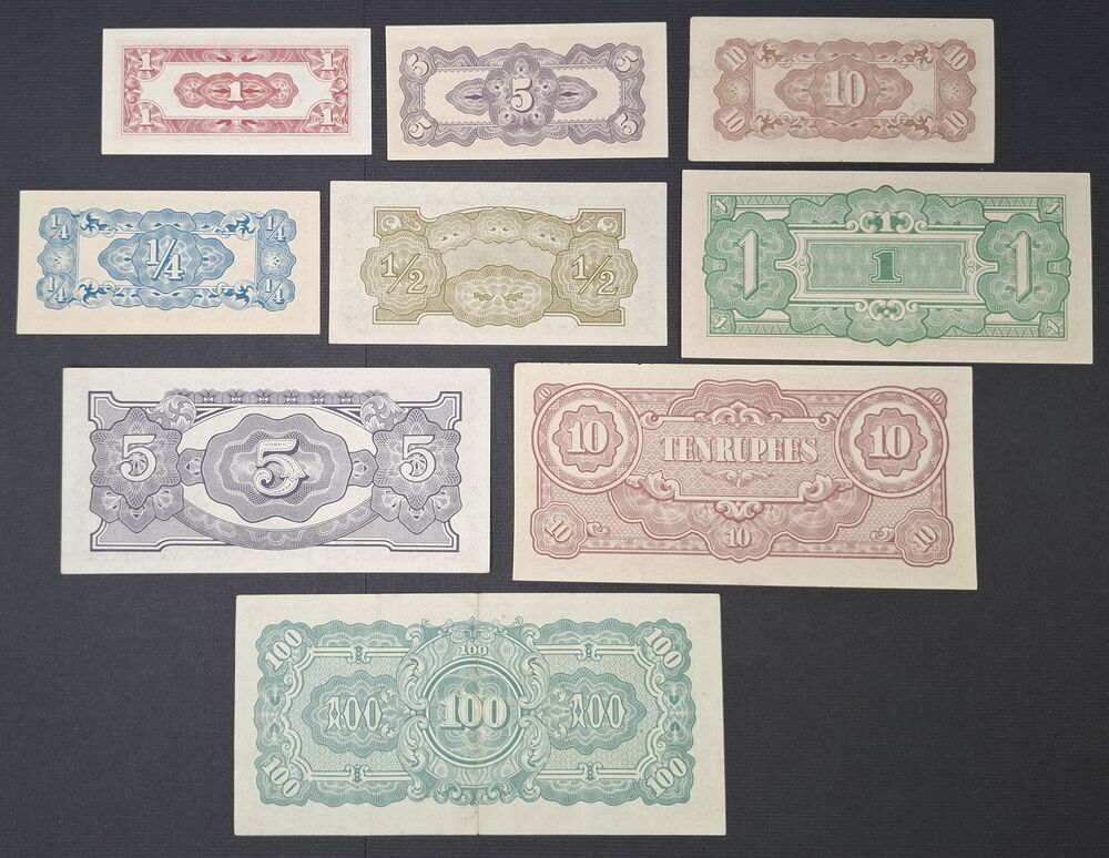 Burma - Japanese Occupation 1942/1944, 9 notes - VF to UNC