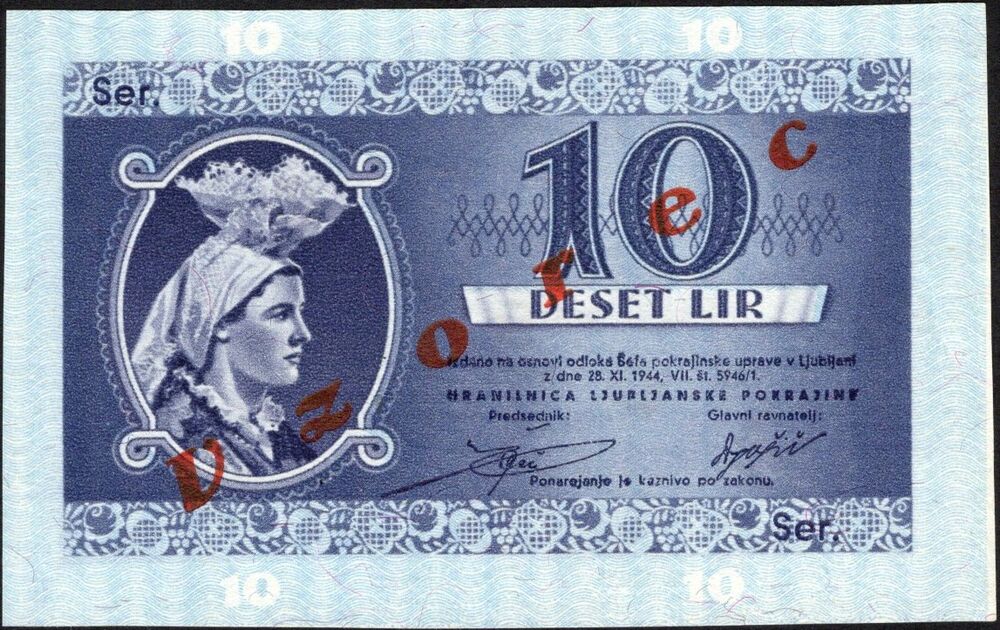 Slovenia - 10 Lir 1944 - Pick # R5 - AU