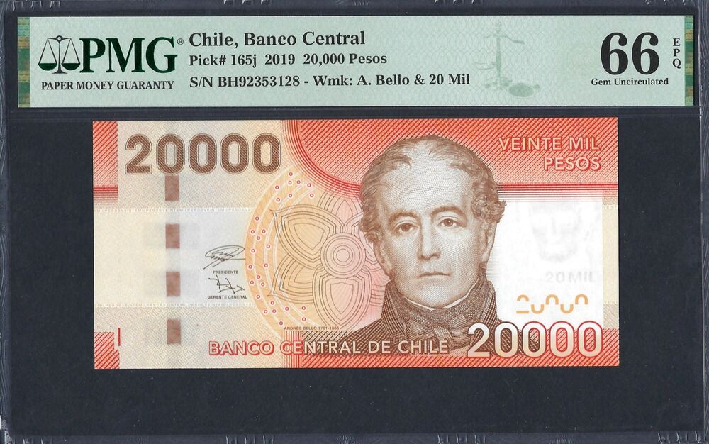 Chile - 20.000 Pesos 2019 - Pick # 165j - PMG 66 EPQ