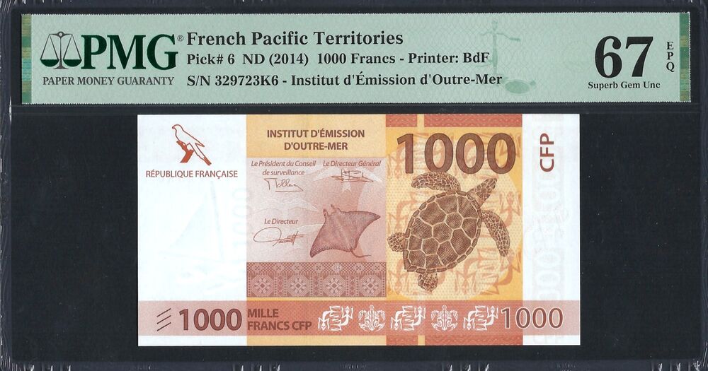 French Pacific Territories - 1000 Francs 2014 - Pick # 6 - PMG 67 EPQ