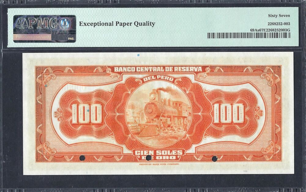 Peru - 100 Soles 1941 - Pick # 69As - PMG 67 EPQ