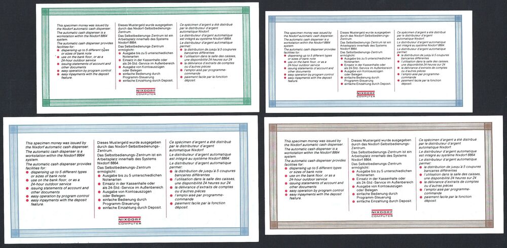  Germany - 4 x Cash machine Test Notes 1980's - XF to UNC