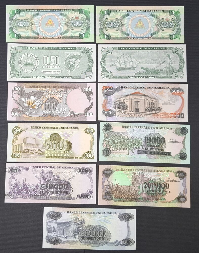 Nicaragua - Group of 11 notes  - AU/UNC