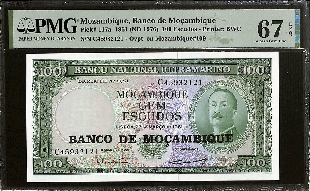 Mozambique - 100 Escudos 1961 (ND 1976) - Pick # 117a - PMG 67 EPQ