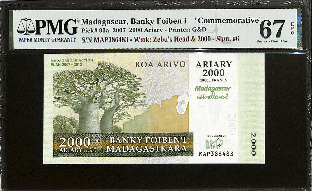 Madagascar - 2000 Ariary 2007 - Pick # 93a - COMMEMORATIVE - PMG 67 EPQ