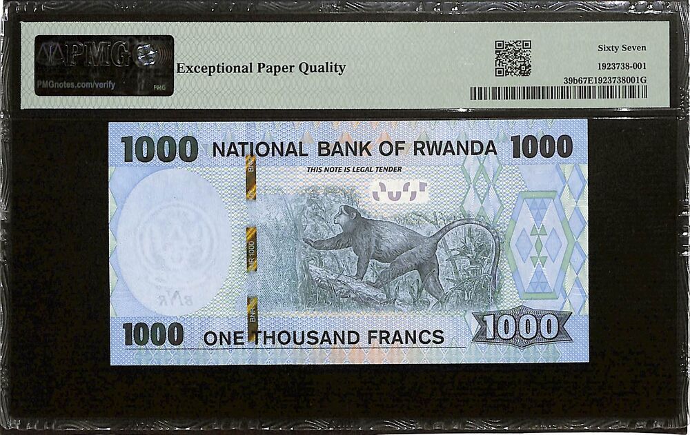 Rwanda - 1000 Francs 2019 - Pick # 39b - PMG 67 EPQ