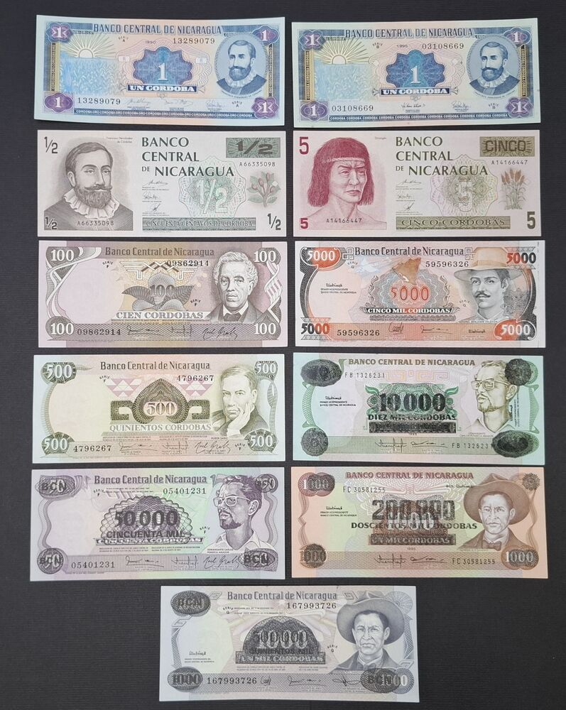 Nicaragua - Group of 11 notes  - AU/UNC