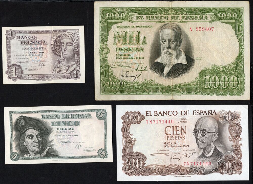 Spain - Group of 4 notes 1948/70 - Average VF