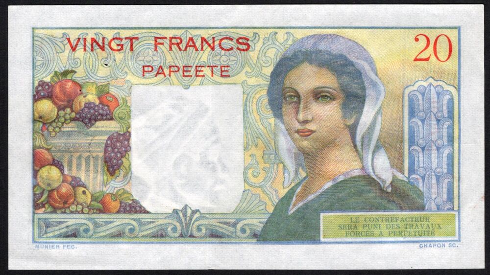 Tahiti - 20 Francs 1951 - Pick # 21c - XF