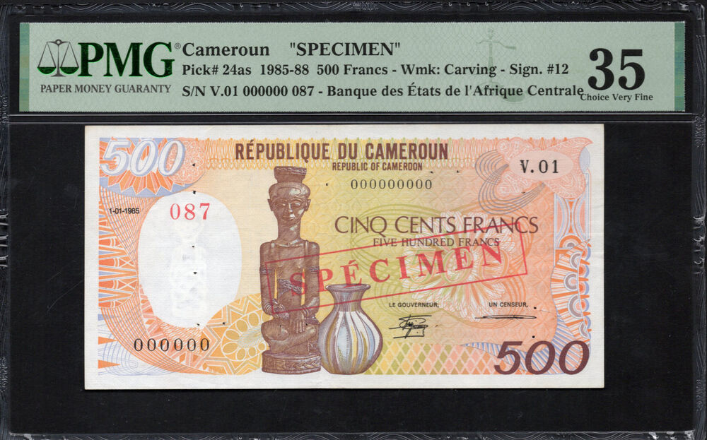 Cameroun - 500 Francs 1985-88 - Pick # 24as - SPECIMEN - PMG 35