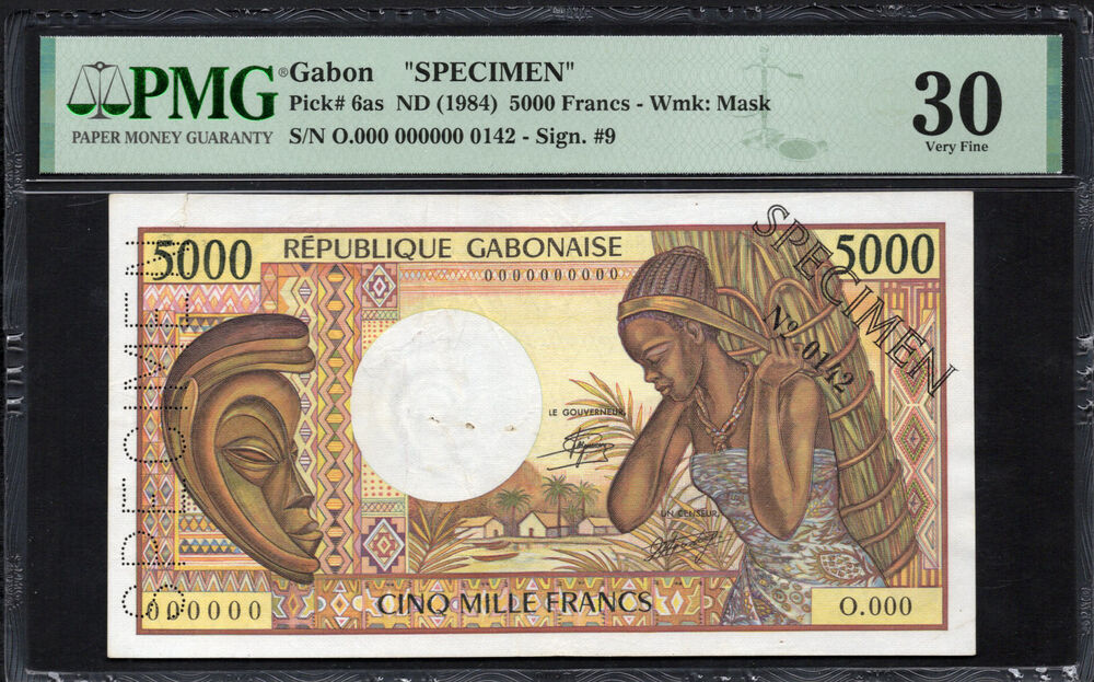Gabon - 5000 Francs ND (1984) - Pick # 6as - SPECIMEN - PMG 30