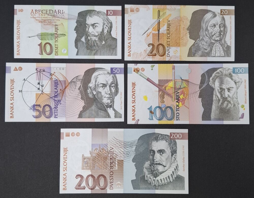 Slovenia - 10, 20, 50, 100 & 200 Tolar 1992 - Pick # 11 to 15 - UNC