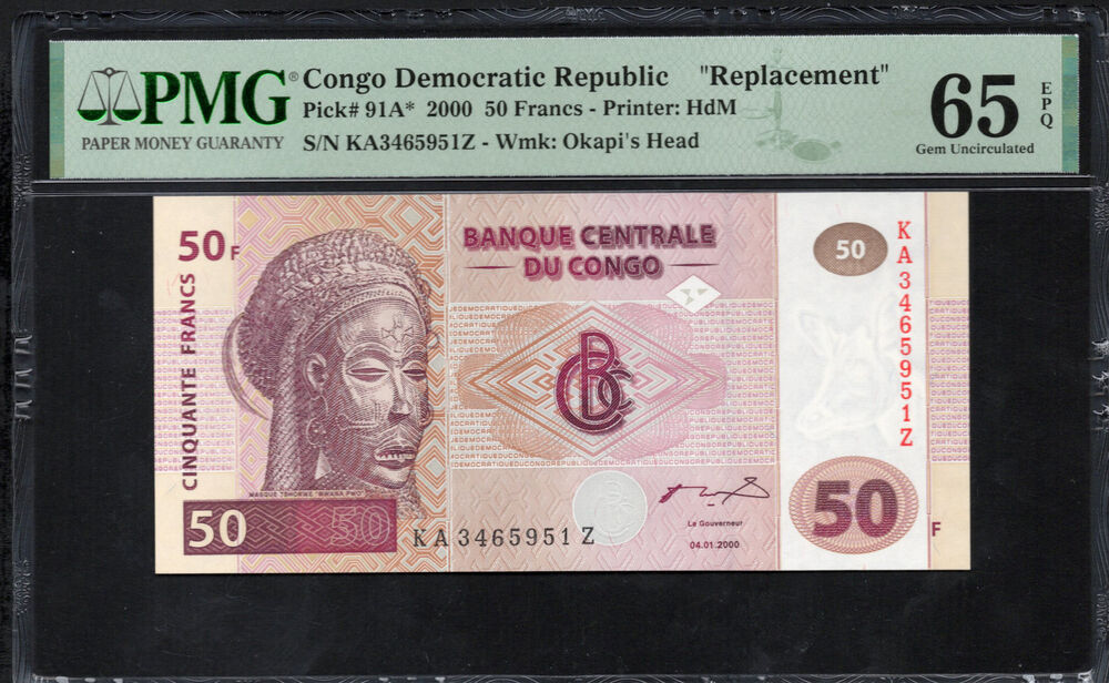 Congo Democratic Republic - 50 Francs 2000 - Pick # 91A* - REPLACEMENT - PMG 65 EPQ