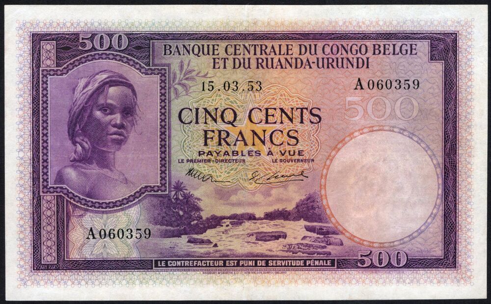Belgian Congo - 500 Francs 1953 - Pick # 28a - F/VF