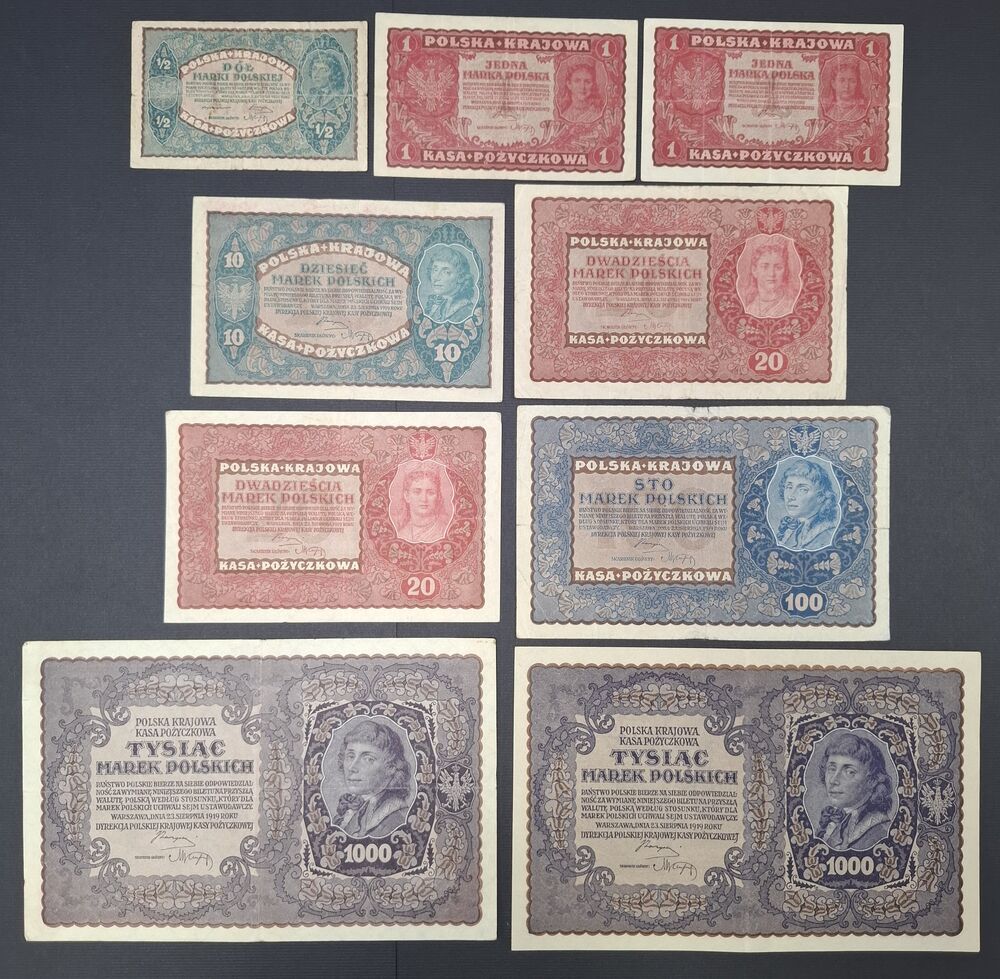 Poland - Group of 9 notes 1919 - Average VF
